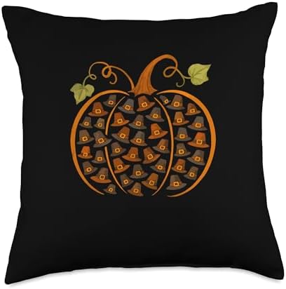 Pilgrim Hats Pumpkin Shape Thanksgiving Farmer Family Throw Pillow by Unknown