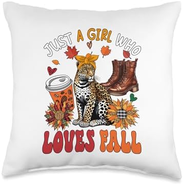 A Girl Loves Fall Thanksgiving Leopard Bow Tie Sunflowers Throw Pillow by Unknown