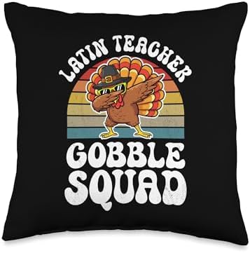 Thanksgiving Latin Teacher Gobble Squad Turkey Throw Pillow by Unknown
