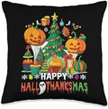 Happy Hallothanksmas Thanksgiving Halloween Merry Christmas Throw Pillow by Unknown