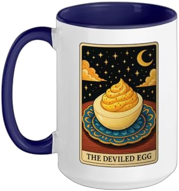 The Deviled Egg Tarot Card Ceramic Mug, Dark Blue/White, 15oz by Unknown