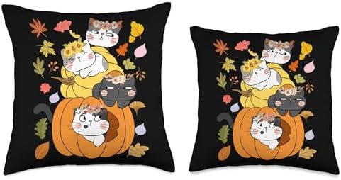 "Cute Cats with Pumpkins" Fall Thanksgiving Funny Throw Pillow - Image 3