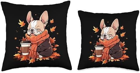French Bulldog Autumn Pumpkin Spice Latte Frenchie Dog Throw Pillow - Image 3