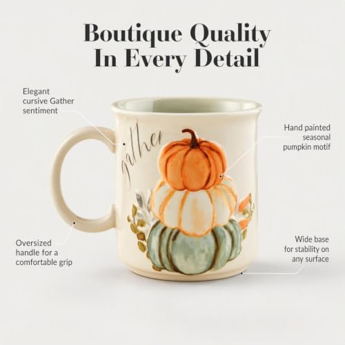 Mud Pie Gather Coffee Mug, Thanksgiving Pumpkin Mug, 21 Ounce Fall Mug - Image 4