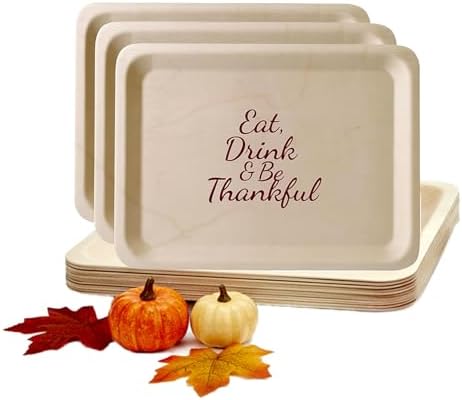 Perfect Stix 10-Inch Wooden Plates with “Eat Drink & Be Thankful” Printed in Burgundy – Eco-Friendly Disposable Dinner Plates – Fall Tableware for Thanksgiving & Friendsgiving Parties – Pack of 25 by PerfectStixLLC