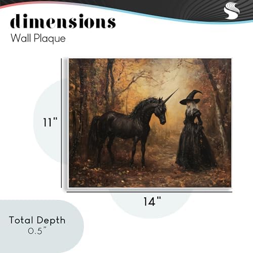 Witch Black Unicorn Gothic, 11 x 14 Inch Mounted Print on Wall Plaque