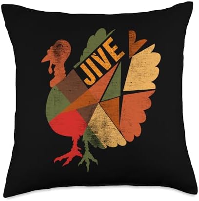 Turkey Jive Thanksgiving Day Turkey Patchwork Feast Dinner Throw Pillow by Unknown