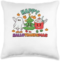 Funny Halloween Thanksgiving Christmas Costume Happy Hallothanksmas Funny Halloween Thanksgiving Christmas Throw Pillow, 16x16, Multicolor by Unknown