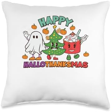Funny Halloween Thanksgiving Christmas Costume Happy Hallothanksmas Funny Halloween Thanksgiving Christmas Throw Pillow, 16x16, Multicolor by Unknown