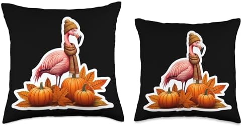 Autumn Fall Flamingo Bird Lover Thanksgiving Pumpkin Leaves Throw Pillow - Image 3