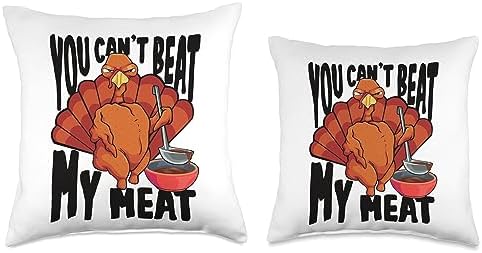 Funny Thanksgiving Beat my Meat Gobble Design You Can't Beat My Meat Funny Gobble Thanksgiving Turkey Men Throw Pillow, 16x16, Multicolor - Image 3