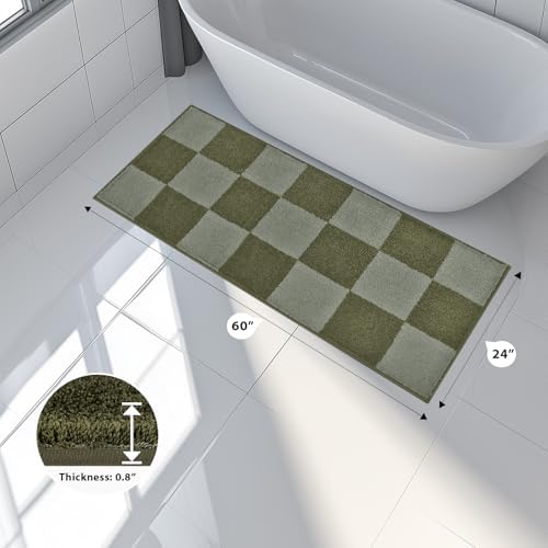 Bathroom Rugs, 24" x 60" Bath Rugs, Checkered Budding Green & Sage Green