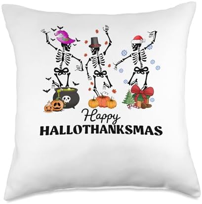 halloween thanksgiving christmas hallothanksmas Skeletons Throw Pillow by Unknown
