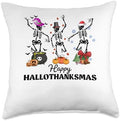halloween thanksgiving christmas hallothanksmas Skeletons Throw Pillow by Unknown