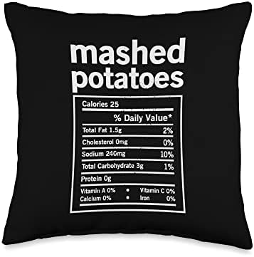 Mashed Potatoes Nutritional Label Funny Thanksgiving Vintage Throw Pillow by YonkboyzApparel