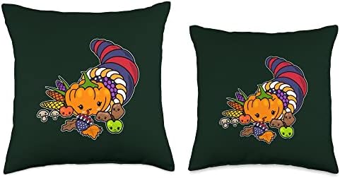 Cute Kawaii USA Patriotic Horn Thanksgiving Cornucopia Fruit Throw Pillow - Image 3