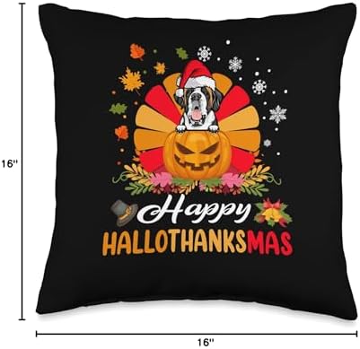 St Bernard Hallothanksmas Halloween Thanksgiving Christmas Throw Pillow - Image 4