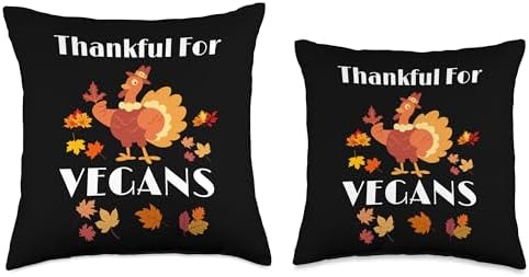 Funny Thanksgiving Vegan Family Turkey Tees by SD Thankful Turkey Day Funny Vegan Thanksgiving Throw Pillow, 16x16, Multicolor - Image 3