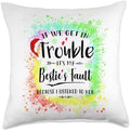 Family Happy Hallothanksmas Thanksgiving Christmas If we get in Trouble It's My Bestie's Fault Tie Dye Xmas Throw Pillow, 18x18, Multicolor by Unknown