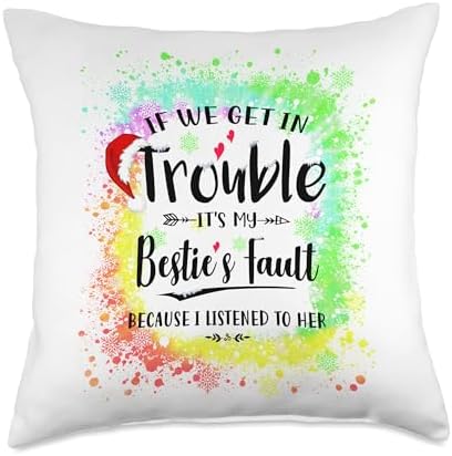 Family Happy Hallothanksmas Thanksgiving Christmas If we get in Trouble It's My Bestie's Fault Tie Dye Xmas Throw Pillow, 18x18, Multicolor by Unknown