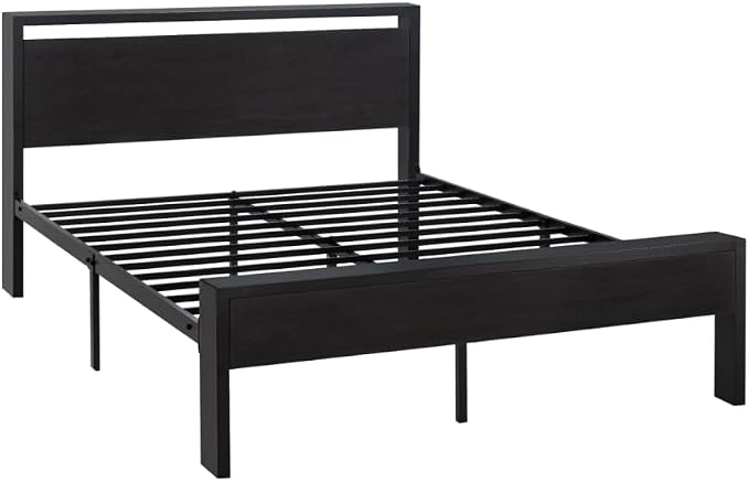 Allewie Full Size Bed Frame, Heavy Duty 12 Metal Slats Support, Black Oak | Wooden Headboard and Footboard, Modern Platform Bed, No Box Spring Needed, Under-Bed Storage, Noise Free, Easy Assembly