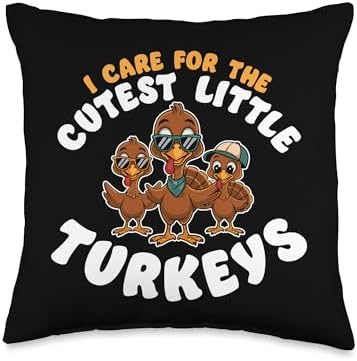 I Care For Cutest Little Turkeys Teacher Nurse Thanksgiving Throw Pillow by HadleyDesigns