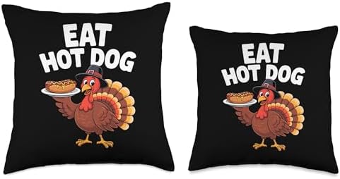 Thanksgiving Turkey Eat Hot Dog Throw Pillow - Image 3