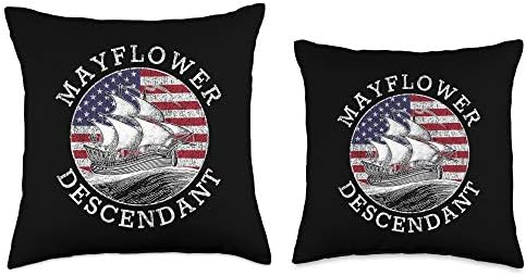 Mayflower Descendant USA Flag Distressed Throw Pillow - Image 3