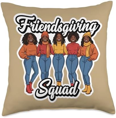 Friendsgiving Squad African American Women Thanksgiving Crew Throw Pillow by Unknown
