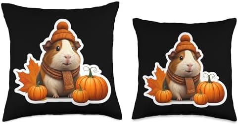 Autumn Fall Guinea Pig Owner Pet Lover Thanksgiving Pumpkin Throw Pillow - Image 3