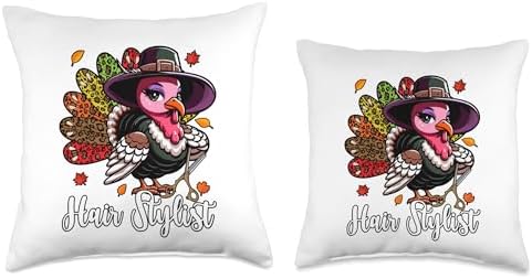 Hair Stylist Thanksgiving Cute Leopard Turkey Costume Women Throw Pillow - Image 3