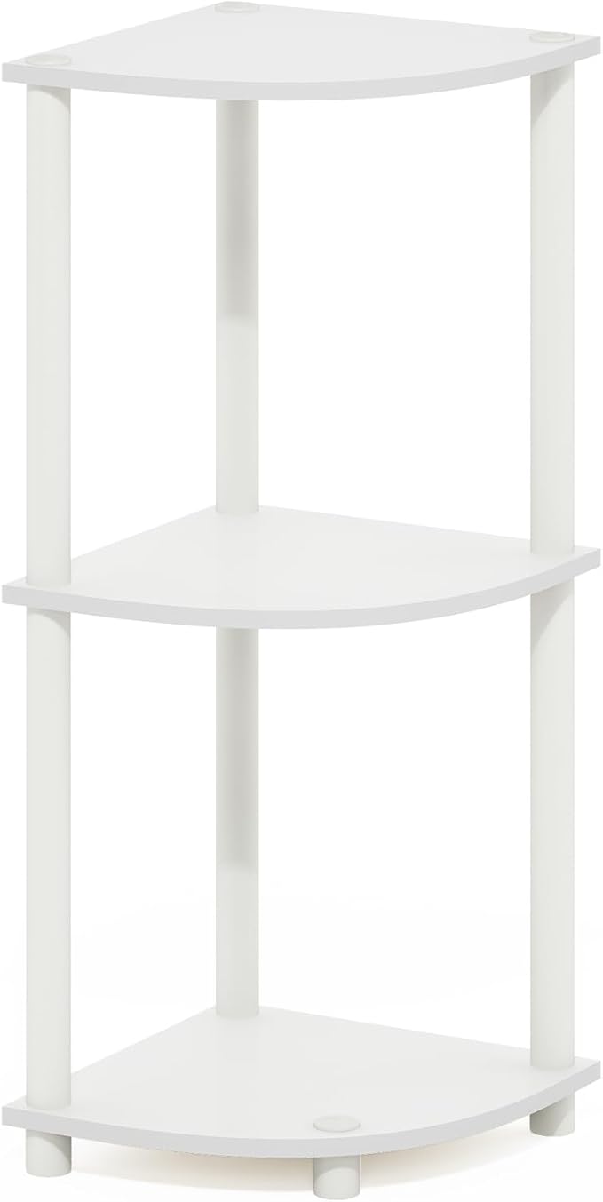 Furinno Turn-N-Tube Corner Shelf, 3-Tier Corner Bookshelf, Display Storage Shelves with Open Shelves, for Organization and Storage, Living Room, Home Office, Garage, White
