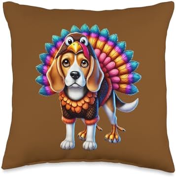 Beagle Turkey Funny Thanksgiving Animal Dog Pet Puppy Canine Throw Pillow by Unknown
