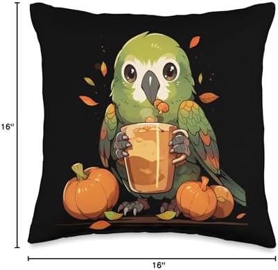 Green Cheek Conure Parakeet Bird Pumpkin Spice Fall Throw Pillow - Image 4