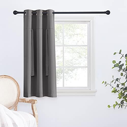 NICETOWN Bathroom Curtain Thermal Insulated Tie Up Window Shade Light Blocking Short Curtains for Kitchen, Grommet Top Panel, 34" Wide by 45" Long, Grey - Image 2