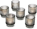 Kate Aspen Ribbed Glass Candle Holder Set - 6 Smoke Gray Tealight Holders for Home, Kitchen, Room or Living Room Decor - Vintage Tea Light Votive Accent for Table or Shelf Styling (Pack of 6) by KateAspen