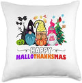 Happy HalloThanksMas Christmas Thanksgiving Halloween Throw Pillow by Unknown