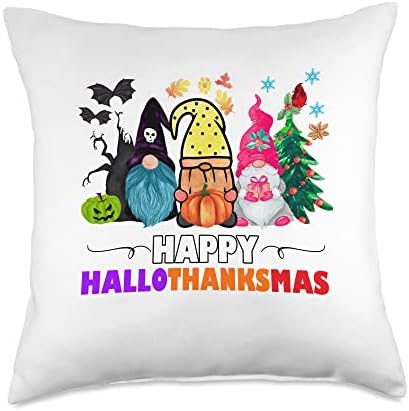 Happy HalloThanksMas Christmas Thanksgiving Halloween Throw Pillow by Unknown