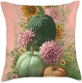 Vintage Autumn Flower Fall Pumpkin Thanksgiving Happy Fall Throw Pillow by Unknown