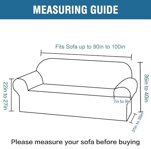 H.VERSAILTEX Stretch Couch Covers for Sofa 1 Piece Slipcovers for Couch and Sofas 3 Seater Couch Cover Feature Thick Jacquard Fabric with Elastic Bottom(Large Sofa 90"-100" Wide, Porcelain White)