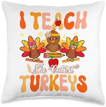 Family Happy Hallothanksmas Thanksgiving Christmas I Teach The Cutest Turkeys Teacher Thanksgiving Fall Season Throw Pillow, 16x16, Multicolor by Unknown