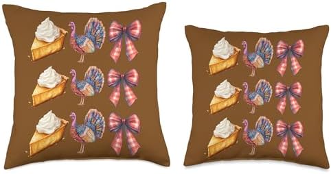 Retro Vintage Turkey Thanksgiving Bow Grateful Pumpkin Pie Throw Pillow - Image 3