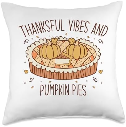 Thankful Vibes And Pumpkin Pies Retro Thanksgiving Women Throw Pillow, 18x18, Multicolor by Unknown