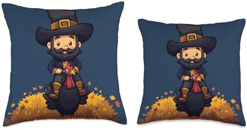 Whimsical Thanksgiving : Pilgrim and Turkey Throw Pillow - Image 3
