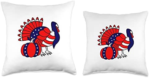 Thanksgiving Turkey Patriotic Red White Blue Pumpkin Throw Pillow - Image 3