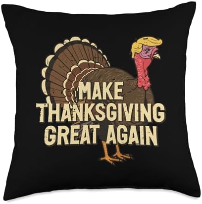 Make Thanksgiving Great Again Funny Turkey Men Women Kids Throw Pillow by Unknown