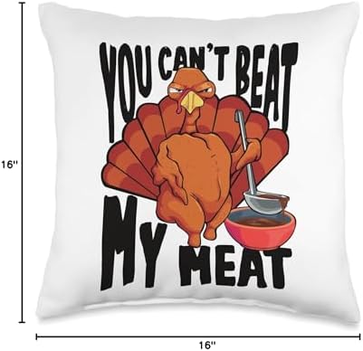 Funny Thanksgiving Beat my Meat Gobble Design You Can't Beat My Meat Funny Gobble Thanksgiving Turkey Men Throw Pillow, 16x16, Multicolor - Image 4
