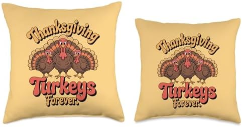 Thanksgiving Turkeys Forever Retro Design Throw Pillow - Image 3