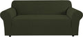 H.VERSAILTEX Stretch Couch Covers for Sofa 1 Piece Slipcovers for Couches and Sofas 3 Seater Couch Cover Feature Thick Checked Jacquard Fabric with Elastic Bottom(Sofa 72"-88" Wide, Olive)