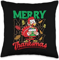 Merry Thanksmas Thanksgiving Christmas Turkey Santa Throw Pillow by Unknown